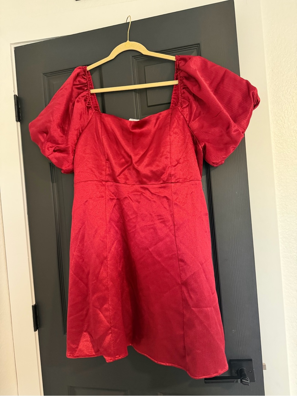 ARULA Red Puff Sleeve Square Neck Mini Dress